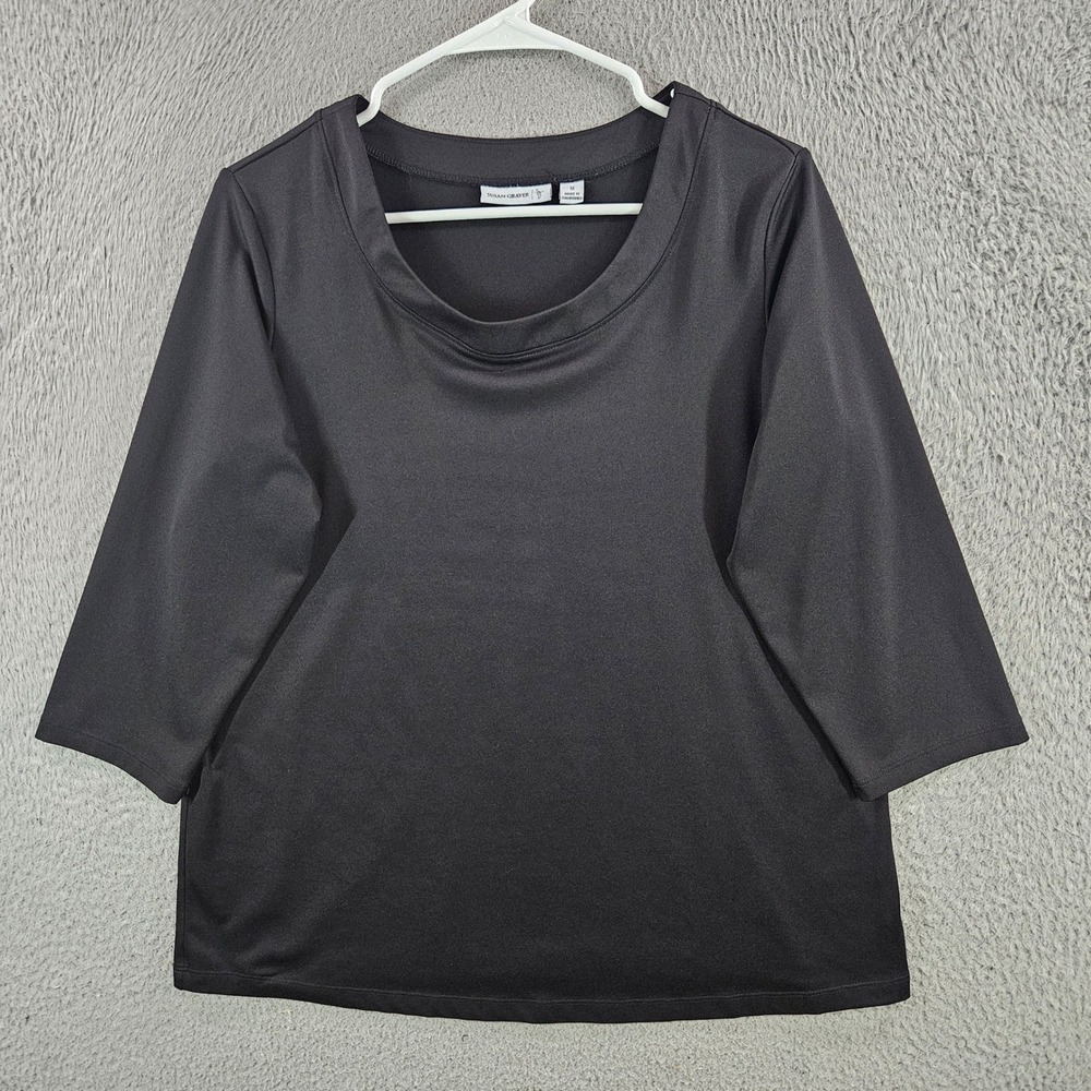 Susan Graver Womens Liquid Knit Scoop Neck 3/4 Sleeve Top Black Medium